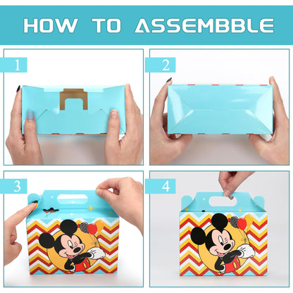 Latwerd 24 Pack Mouse Party Favor Boxes - 12 Cute Designs Paper Gift Boxes with Handles, Reusable Kraft Candy Tote Box for Birthday Parties,Graduations & Holiday Events
