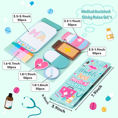 B1ykin Sticky Notes Set - Cartoon Theme Cute Self-Stick Notes Pad Teacher Appreciation Gifts， Self-Adhesive Writing Memo Pages Sticky to Do Notepad for Kids Employee School Office (Medical Assistant)