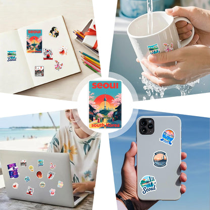 100 PCS South Korea Stickers – Korean Travel Icons, Food & Culture Vinyl Waterproof Decals for Laptop, Scrapbook, Water Bottle, Car, Guitar – Fun Gift for Teens & Adults