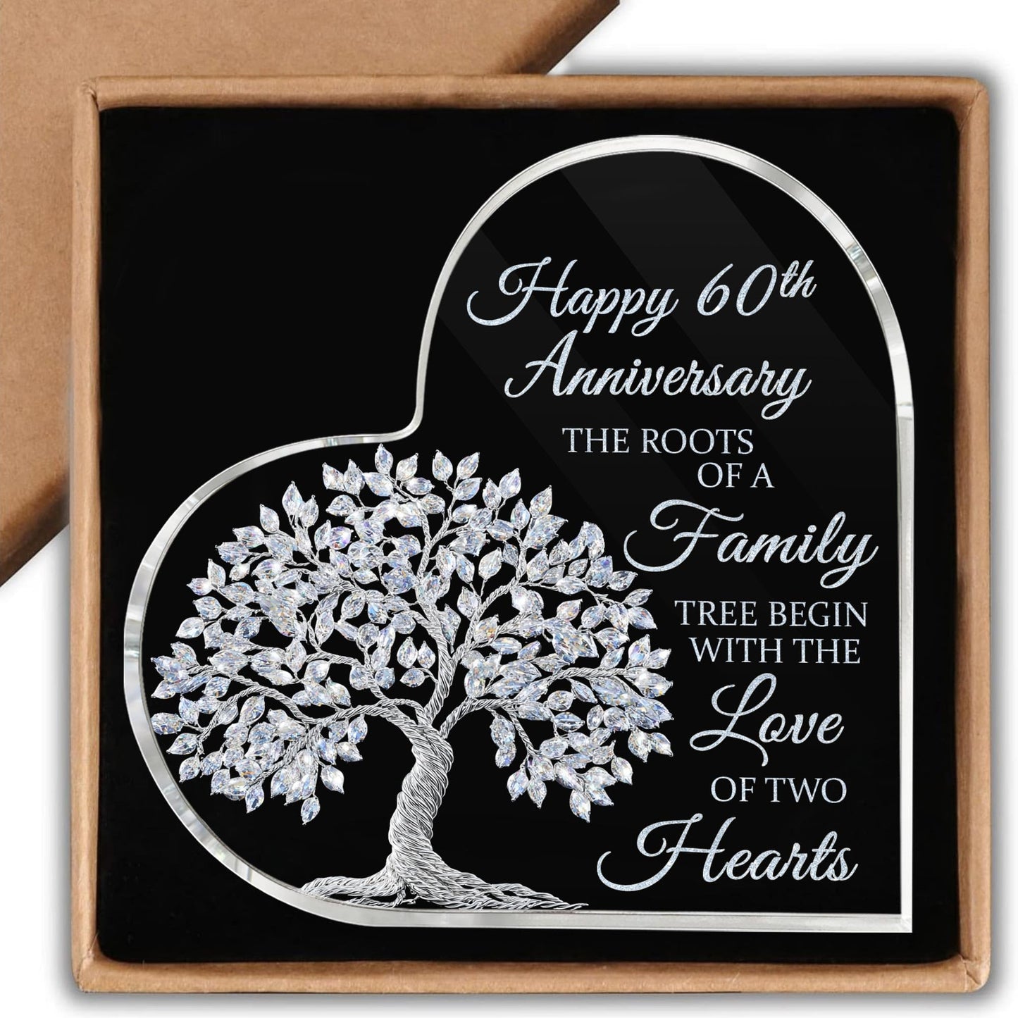 60th Wedding Anniversary Heart Acrylic Plaque, 60th Diamond Wedding Cake Topper Decorations, 60 Years Of Married Gifts For Parents or Grandparents, Tree of Life Anniversary Wedding Gifts for Couples