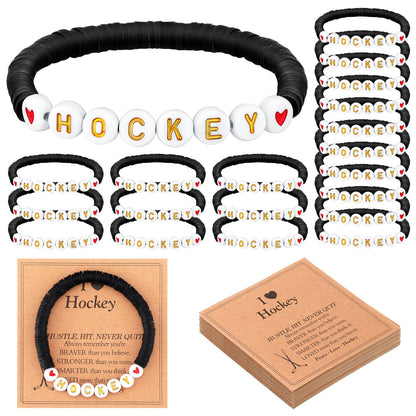 Lunmon 20 Sets Hockey Bracelets Hockey Sports Clay Beaded Bracelets with Inspirational Cards Sports Party Christmas Party Gifts Christmas Stocking Stuffers