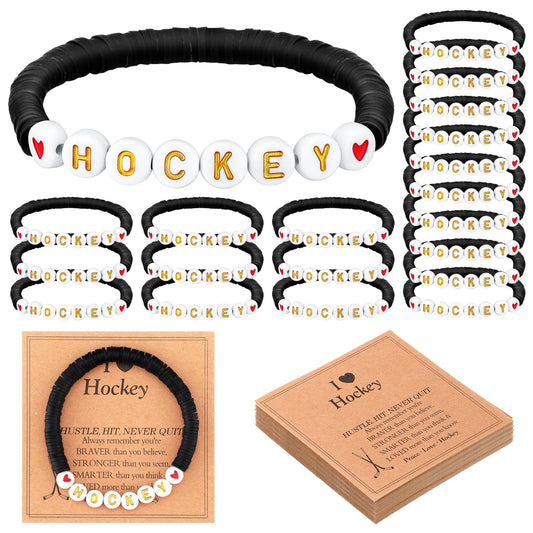 Lunmon 20 Sets Hockey Bracelets Hockey Sports Clay Beaded Bracelets with Inspirational Cards Sports Party Christmas Party Gifts Christmas Stocking Stuffers