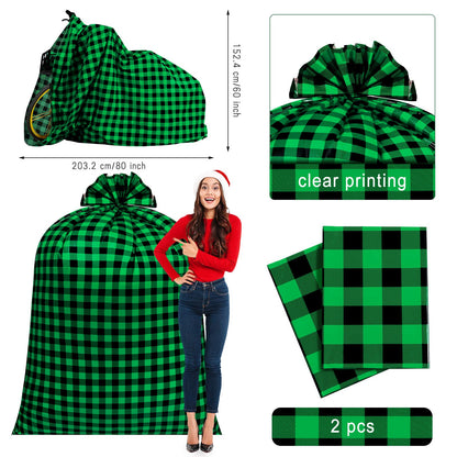 Teling 2 Pcs 80 x 60 in Jumbo Bike Gift Bags Christmas Extra Large Bicycle Plastic Gift Bags for Heavy Large Xmas Present(Green Black)