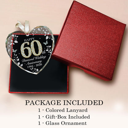 60th Anniversary Ornament 1966-2026, Diamond Wedding Anniversary Decoration, 60th Wedding Anniversary Marriage Gift for Couple or Parents, 60 Year Anniversary Keepsake