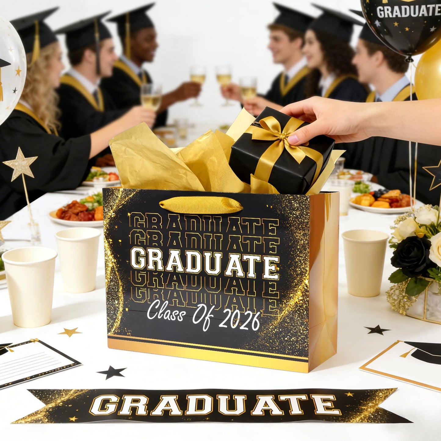 Nihuecne 13" Graduation Gift Bags with Tissue Paper, 4 Pack Paper Gift Bags with Handles for College & High School Graduates Grad Party, 4 Designs