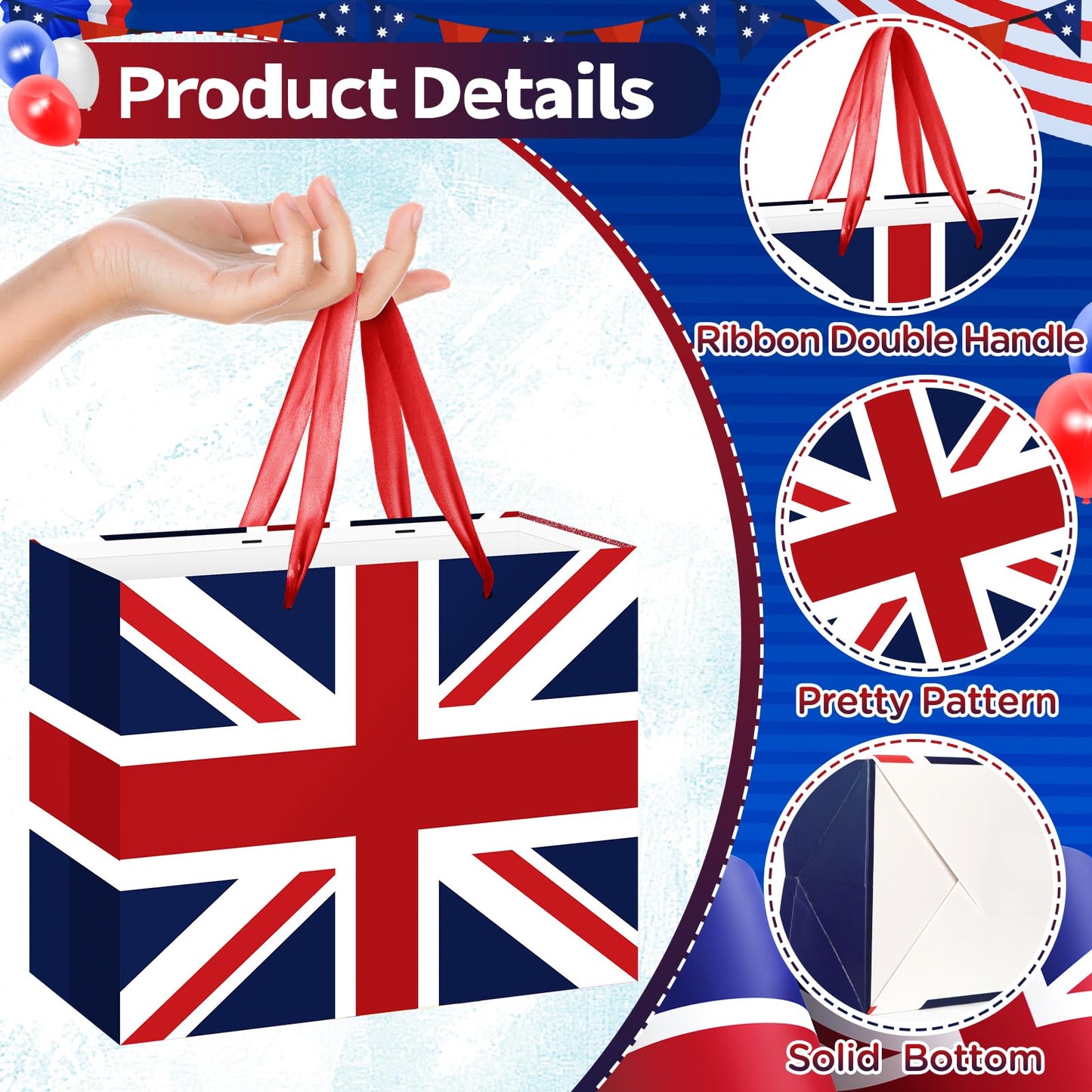 Neptniopllab Great British UK England Flag Gift Bag with Card & Wrapping Papers,United Kingdom Theme Party Decorations Gift Bag for GB National Day of GB,Carnival,Birthday,Goodie Treat Bag