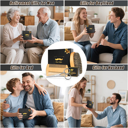 Beard Brush Beard Comb Set for Men Dad Husband: Father's Day Dad Gifts from Daughter Wife, Beard Care Kit, Natural Boar Bristle Brush Pear Wood Comb, Travel Facial Hair Grooming as a Styling Tool