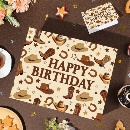 TagreSpike Western Cowboy Birthday Gift Bag for Boys Men Rustic Rodeo Gift Wrapping Bag with Dark Brown Tissue Paper & Card - Country Farm Theme Party Supplies Presents for Kids Son My First Rodeo