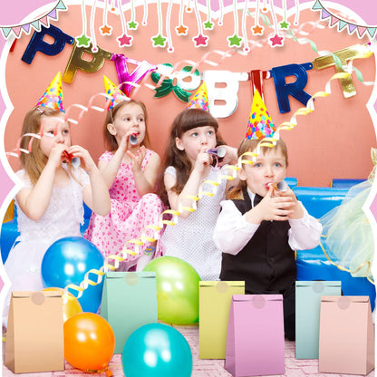 Zhehao 120 Pcs Pastel Gift Bags Candy Paper Bags with Stickers 5.1 x 3.2 x 9.5 Inch Party Favor Pastel Goodie Treat Sweet Craft Treat for Birthday Wedding Anniversary Supply