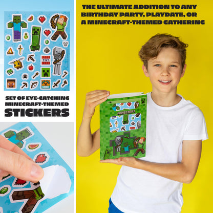 Minecraft Gift Bags for Kids with Sticker Sheets, 10 Pack Small Paper Party Favor Goodie Bags with Handles, Creeper Treat for Kids, Boys & Girls Birthday Party Decoration Supplies