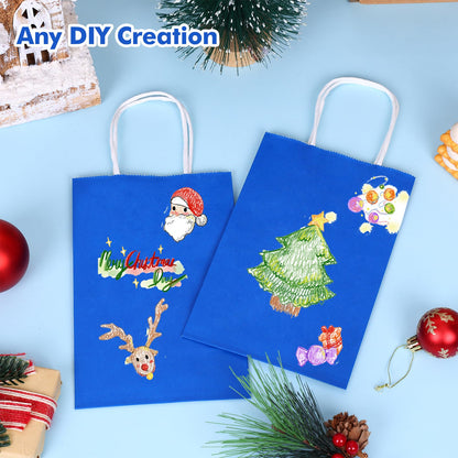 OUTUXED 25pcs 5.25x3.2x8in Blue Paper Bags, Small Blue Gift Bags with Handles Bulk for Shopping, Wedding, Merchandise, Birthday, Business