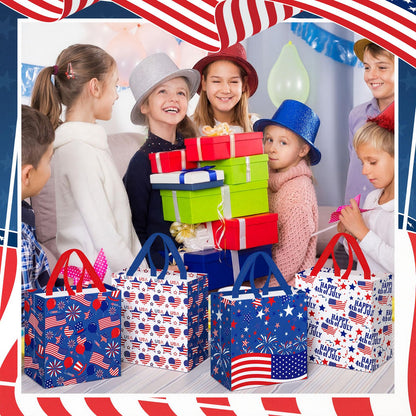 Wesnoy 48 Pcs 4th of July Patriotic Gift Bags Bulk with Handle Non Woven 250th Anniversary Goodie Bag Independence Day American Flag Memorial Day Tote Bag Holiday Party Favor, 11.4 x 10.6 x 4.7 Inch