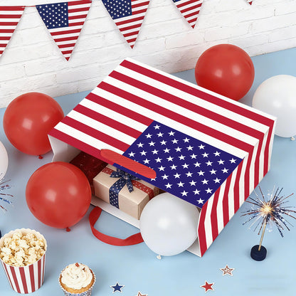 WRAPAHOLIC 13" Large USA Flag Patriotic Gift Bag with Tissue Paper - American Flags 4th of July Gift Bags for Independence Day, Memorial Day and Patriotic Shower