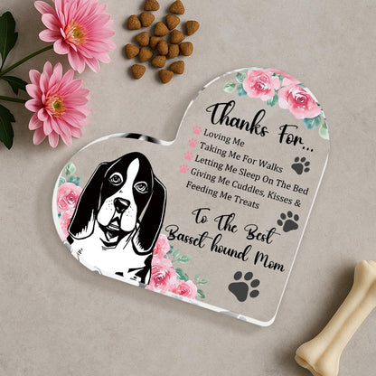 Tian Zhun Basset Hound Gifts for Women Thank You Basset Hound Mom Gifts for Women Dog Lover Rose Acrylic Heart Plaques Appreciation Gift for Mothers Day Christmas Birthday