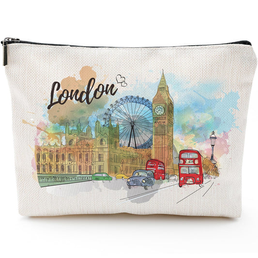 Sitsink London Travel Souvenirs Gifts - London Travel Must Haves Gifts from England, British Iconic Landmarks Big Ben Makeup Bags Pouch, Small Cosmetic Bag London Gifts for Friends Birthday Christmas