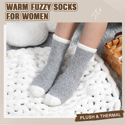 Fuzzy Socks for Women Cozy Warm Fluffy Winter Valentine's Day Gifts Slipper Plush Soft Spa Socks 5 Pairs