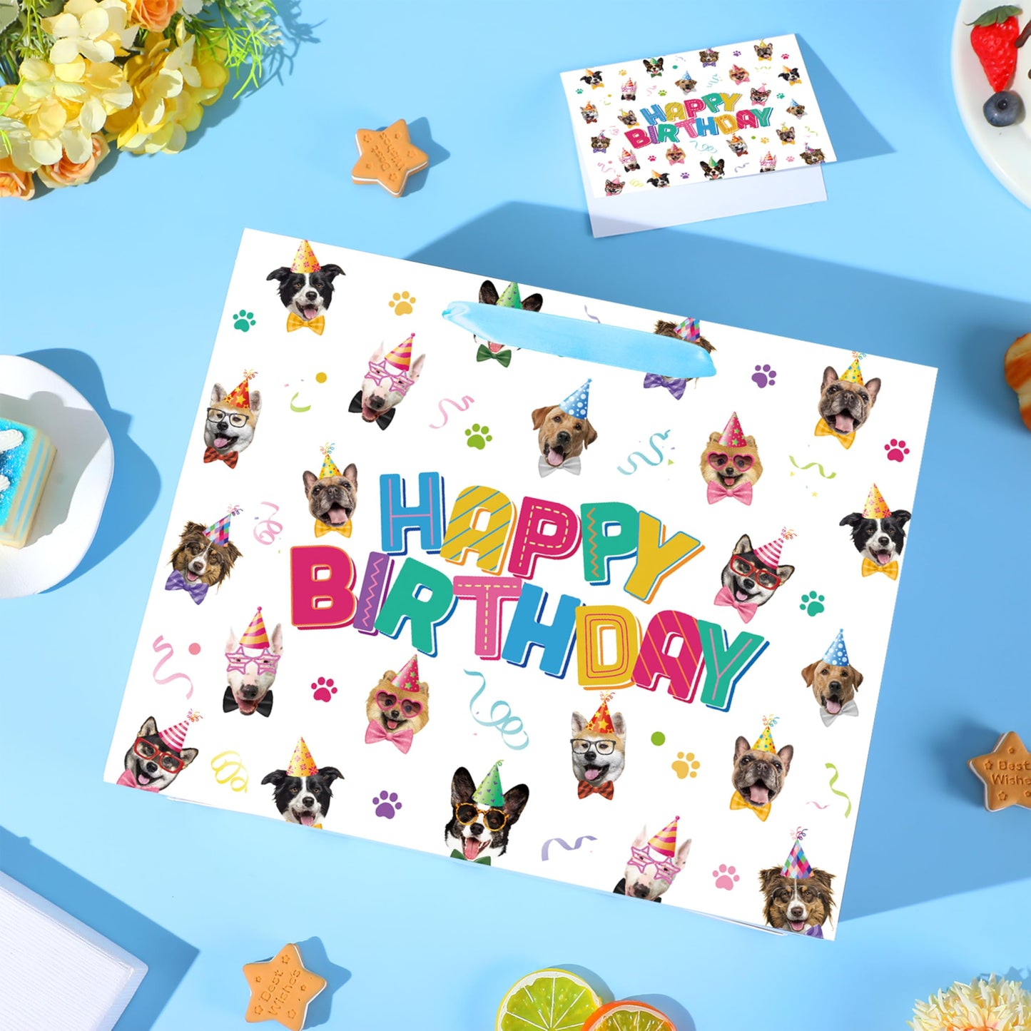 Wauprant Dog Birthday Gift Bag with Tissue Paper Greeting Card Puppy Happy Birthday Bags Wrapping Bag Puppy Theme Party Decorations Favor Supplies for Boys Girls Dog Lover