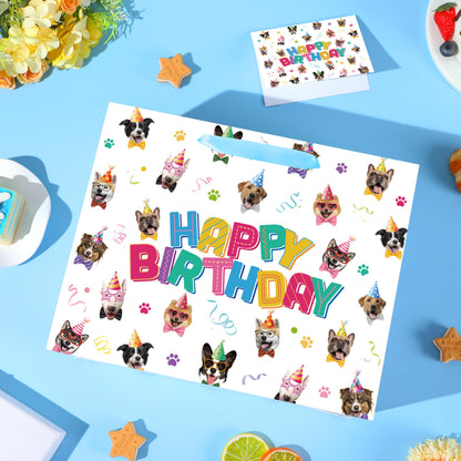 Wauprant Dog Birthday Gift Bag with Tissue Paper Greeting Card Puppy Happy Birthday Bags Wrapping Bag Puppy Theme Party Decorations Favor Supplies for Boys Girls Dog Lover