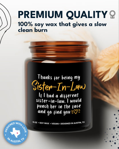 Funny Sister-in-Law Candle, Unique Sister in Law Birthday Gifts, Best Bonus Sister Presents, Thoughtful Gift for Her, Ideal for Christmas, Gift-Ready
