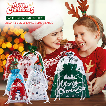 sishunhang 38PCS Christmas Gift Bags, Assorted Sizes Bulk S/M/L, Waterproof Holiday Gift Wrap with Drawstring,Gift Sacks,Gift Wrap Bags,Gift Bags For Presentsgift (38)