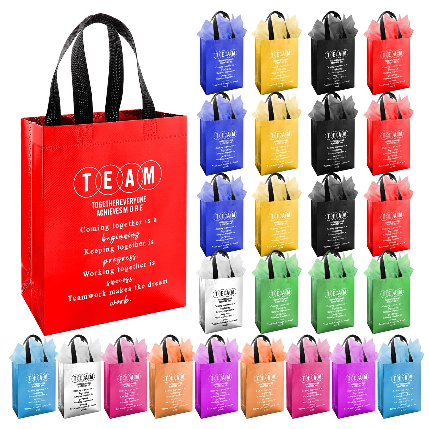 Addblu 50-Piece Employee Appreciation Gift Bags Bulk - Include 25 Team Bags (8x10x4 Inch) & 25 Tissue Paper, Reusable Gift Bag with Handles for Staff, Coworker, Teacher, Thank You & Valentine‘s Day Gifts (Colorful)