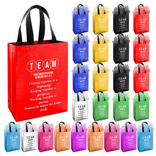Addblu 50-Piece Employee Appreciation Gift Bags Bulk - Include 25 Team Bags (8x10x4 Inch) & 25 Tissue Paper, Reusable Gift Bag with Handles for Staff, Coworker, Teacher, Thank You & Valentine‘s Day Gifts (Colorful)