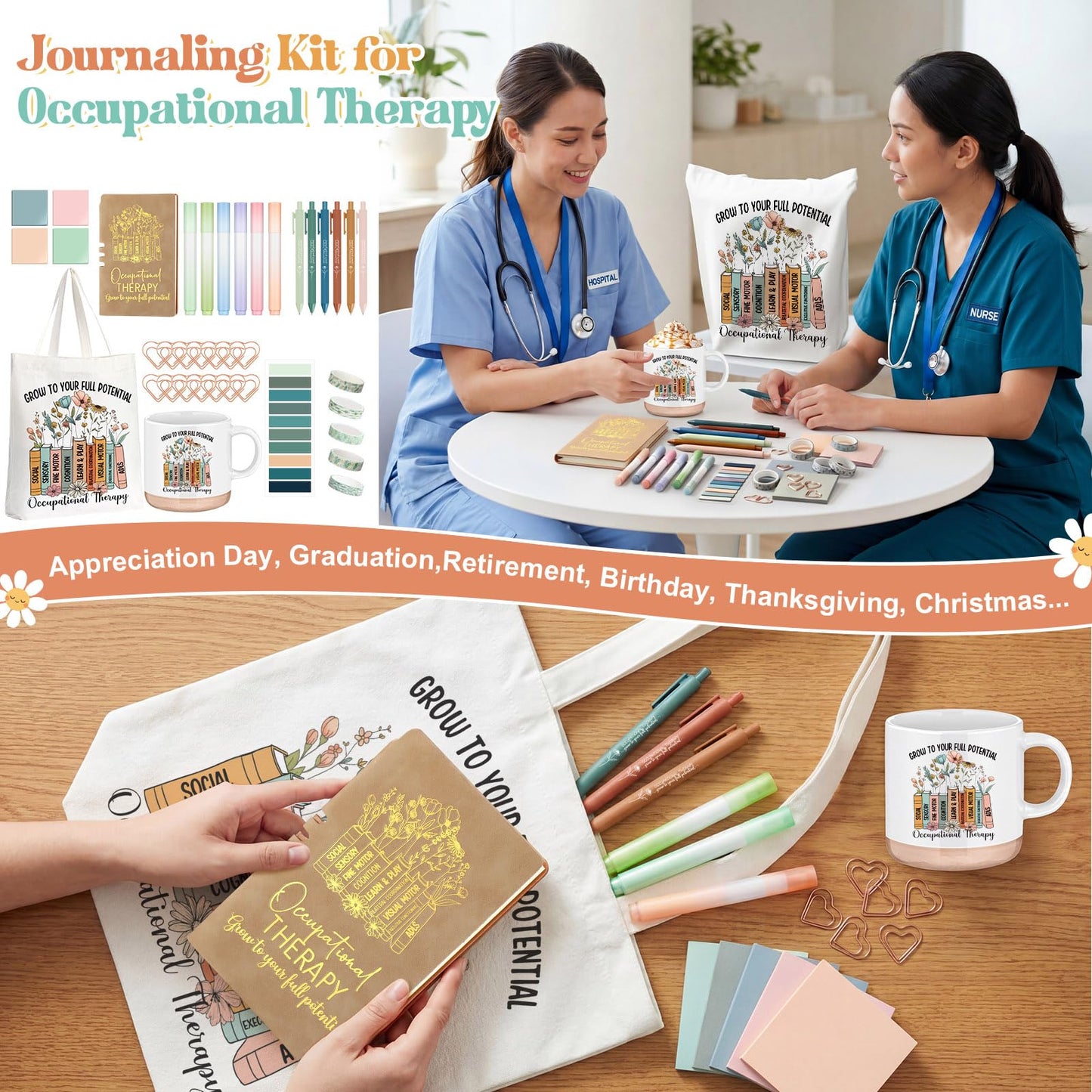 Yungyan 35 Pcs Occupational Therapy Appreciation Gifts Office Set Included 13 oz Ceramic Mug Tote Bag Leather Notebook Pen Sticky Note Highlighter Paper Clip Occupational Therapy Thank You Gift