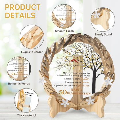 50th Anniversary Wedding Unique Gifts Ideas Crystal Plate with Gold Leaf Wreath - 50th Anniversary Wedding Gifts for Parents Couple - Cardinal Style