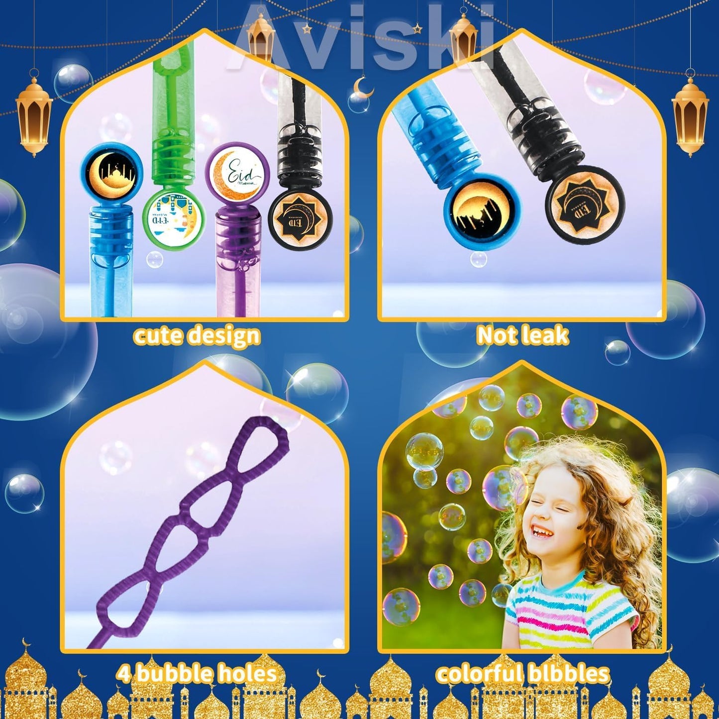20Pcs Eid/Ramadan Mubarak Bubble Wands, Mini Bubble Wands for Eid Party Favors, Islamic Gift Toys for Girls Boys Kids Toddler Adults, Party Bag Stuffers Goodie Bag Filler, Classroom Prizes