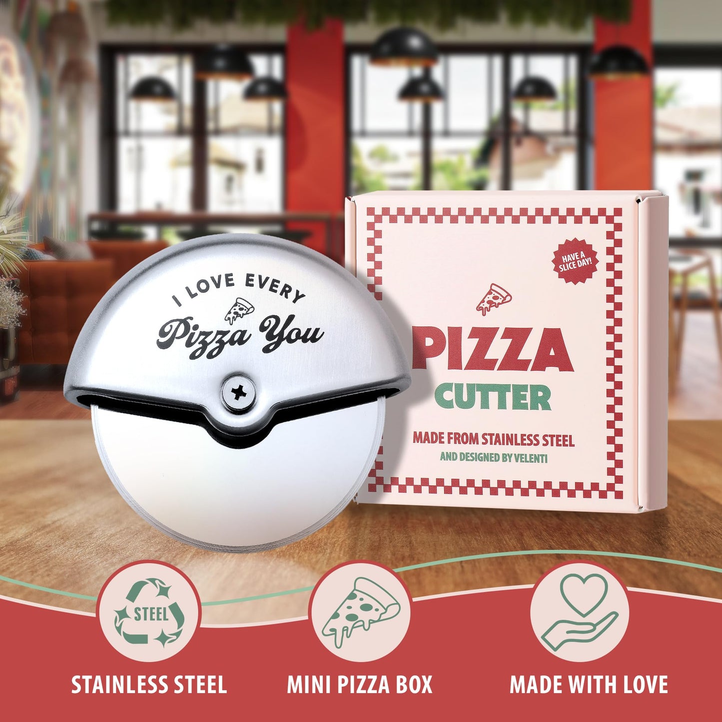 Valentine's Day Pizza Cutter Gift for Boyfriend, Husband - Engraved "I Love Every Pizza You" Anniversary for Men - I Love You Gifts for Him - Stainless Steel Pizza Cutter Wheel - Gift for Pizza Lovers