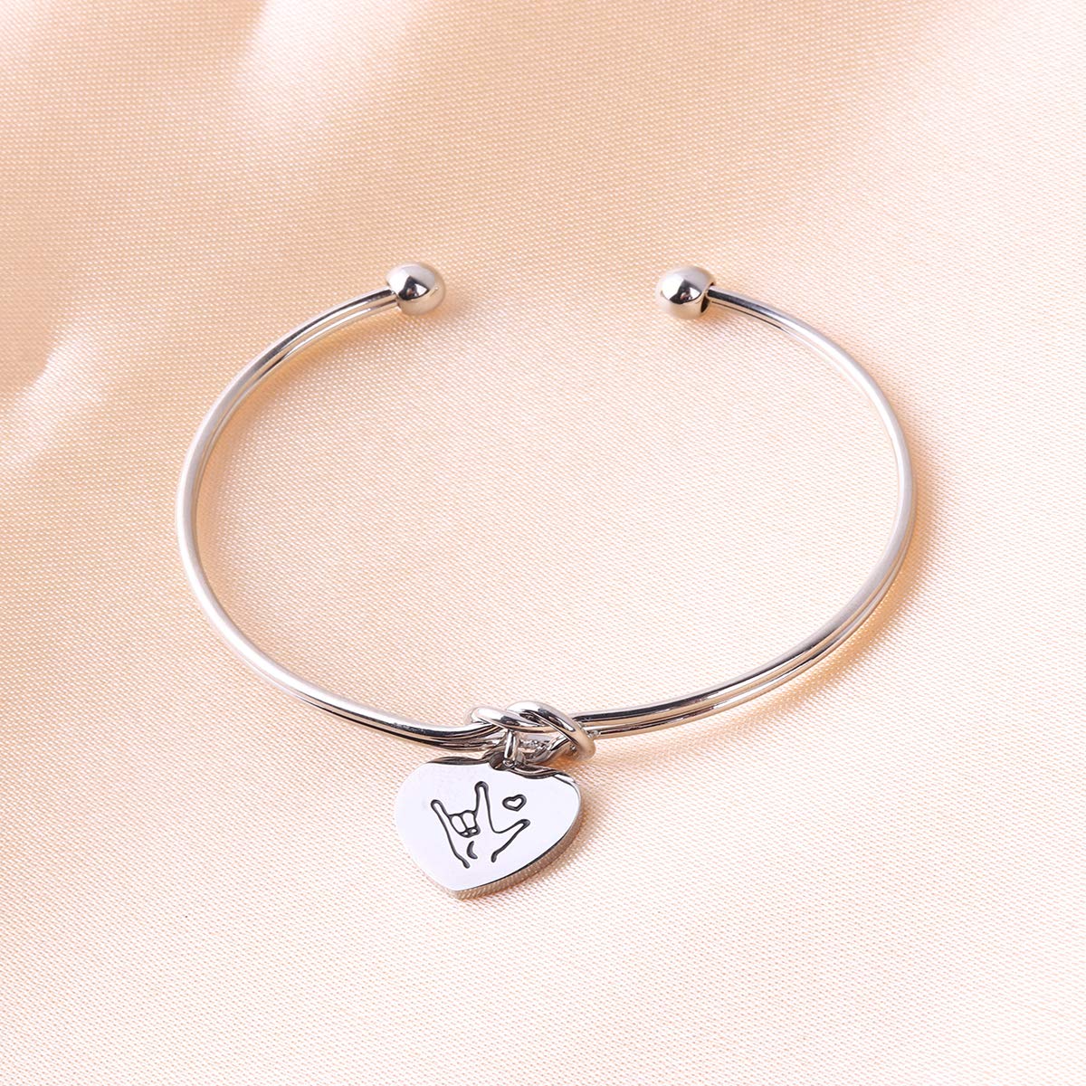 Sign Language I Love You ASL Tie The Knot Cuff Bangle Sign Language Jewelry ASL Bangle Bracelet Interpreter Gift for Interpreter,Teacher