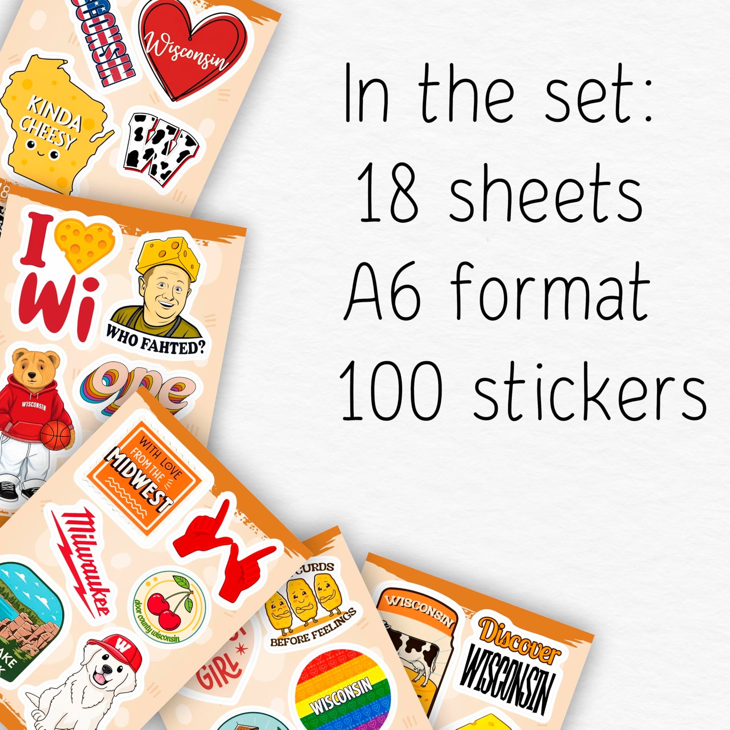 100Pcs Wisconsin Stickers and Decals for Water Bottle, Laptops, for Luggage - Wisconsin Gifts, Party Supplies - Gift for Women & Men