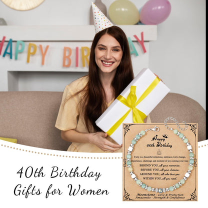 JoycuFF 𝗕𝗶𝗿𝘁𝗵𝗱𝗮𝘆 𝗚𝗶𝗳𝘁𝘀 𝗳𝗼𝗿 𝗪𝗼𝗺𝗲𝗻 Amazonite Moonstone Bracelet, Happy Birthday Present Love Protection Strength Confidence Meaningful Bracelets for Women
