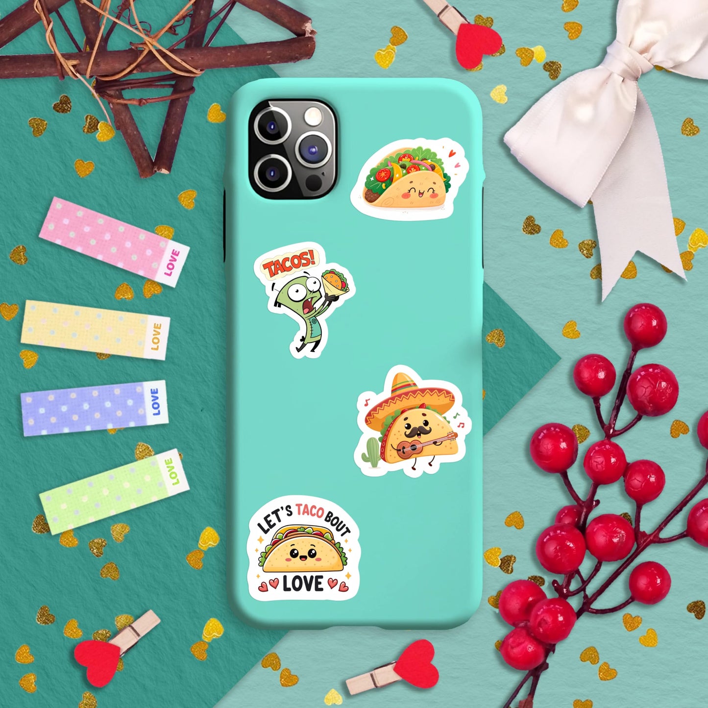 100Pcs Taco Stickers - Taco Party Supplies, Decorations - Food Stickers - Gift for Women & Men