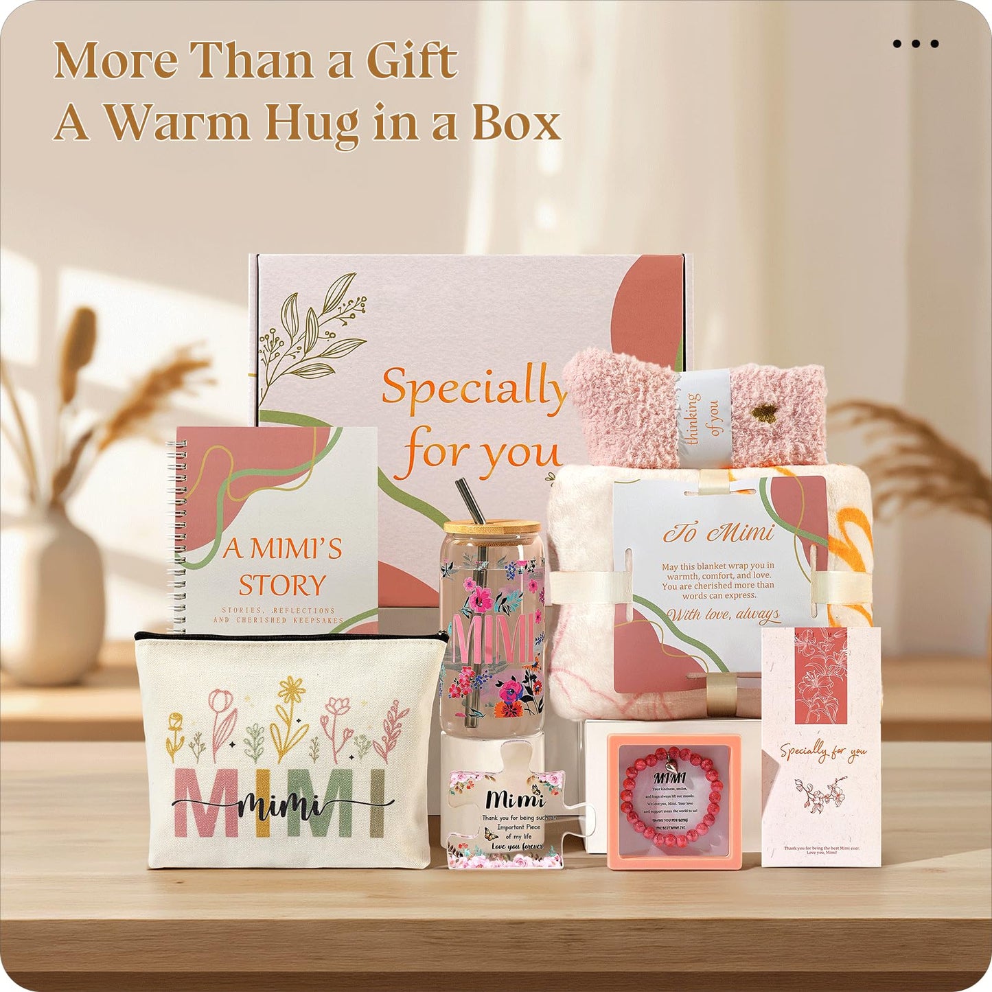 Mimi Gifts for Grandma – 9 Piece Mimi Gifts for Grandma, Thoughtfully Curated Gift Set with Blanket, Glass Cup, Birthday, Christmas from Grandkids