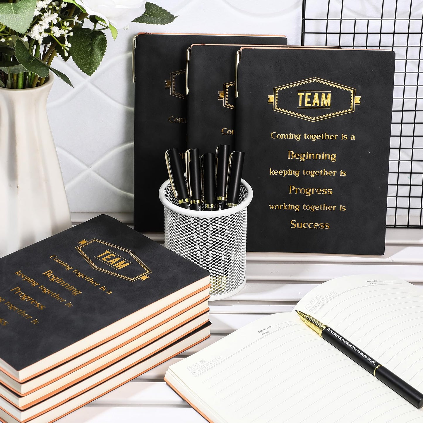 12 Sets Team Appreciation Gifts for Employee Bulk A5 Leather Notebook Canvas Tote Bags Keychain Ballpoint Pens Thank You Appreciation Gifts for Coworkers Staff Teacher Nurse(Classic Color)