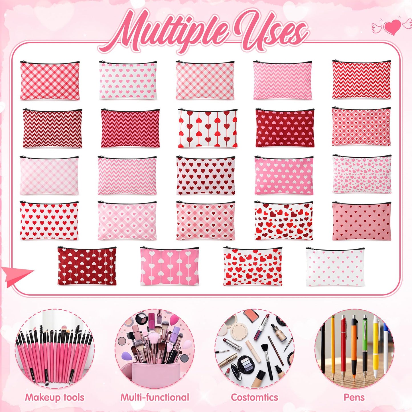 Shinylin 24 Pcs Mother's Day Bulk Spring Party Favors Wildflower Makeup Bags Wildflower Party Decorations Flowers Canvas Cosmetic Bags with Zipper for Travel Toiletry Organizer(Heart)