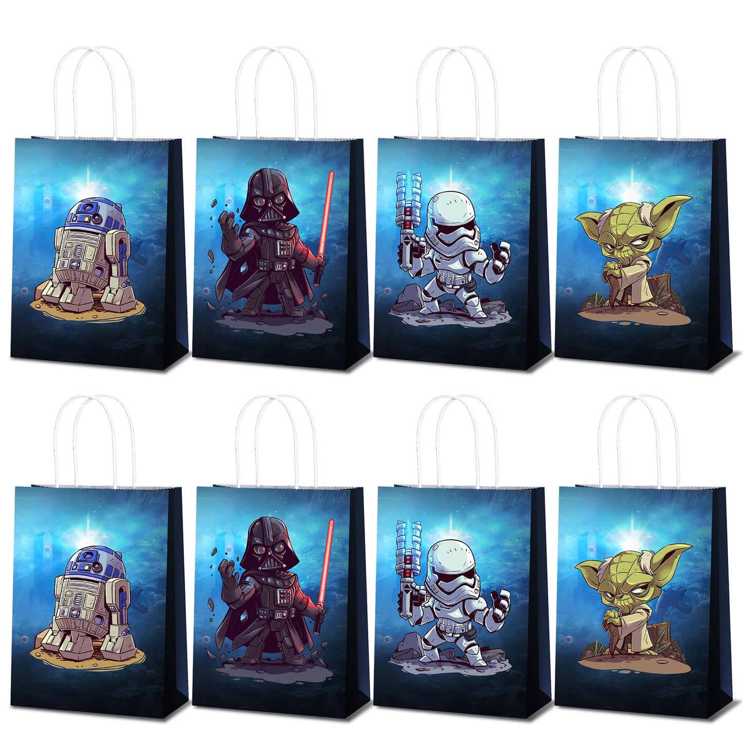 BILITOK The Inspired Party Favor Bags - 16 Pack Galactic Adventure Gift Bags for Birthday Decorations & Supplies (Black)