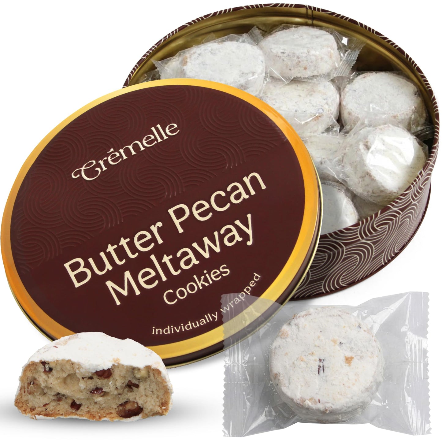Cremelle Butter Pecan Meltaway Cookies, Pack of 18 Butter Pecan Cookies, Thoughtful Food Gifts for Adults, Ultimate Cookie Gifts for Mothers Day and Family Celebrations, Individually Wrapped.
