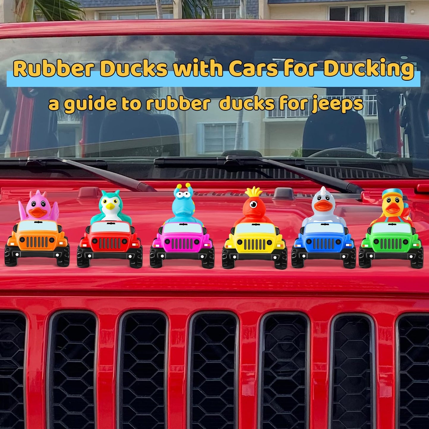 3.5 Inch Red Car Toy Match Most 2 in Rubber Ducks, Ducks for Jeeps, Vehicle Toys for Car Dashboard Decorations Accessory Rubber Duck Collection, Summer Party Favor for Kids, Birthday Gifts