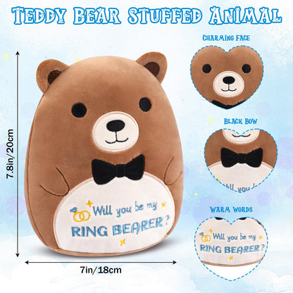 Teddy Bear Stuffed Animal - Will You Be My Ring Bearer,Cute Brown Ring Bearer Bear Plush Toy for Boy, Ring Bearer Proposal Gifts from Bride Groom for Wedding Proposal Anniversary Party