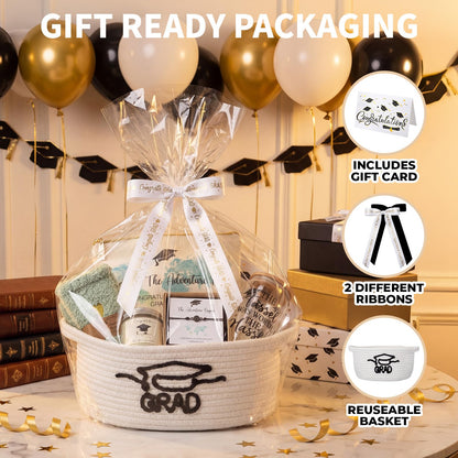Zopeal Graduation Gift Basket for Her 2026,Graduation Gift Set with Glass Tumbler,Makeup Bag,Candle,Socks,Bracelet,Keychain,Card,College Grad Gifts for Her Women Daughter Granddaughter(White)