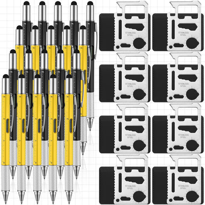 Vicenpal 40 Pcs Fathers Day Bulk Gifts 6 in 1 Screwdriver Tool Pen with Multitool Credit Card Bulk Tool Pen Gifts for Fathers Day Adult Men Dad Husband Male Employee (Black,Yellow;silver)
