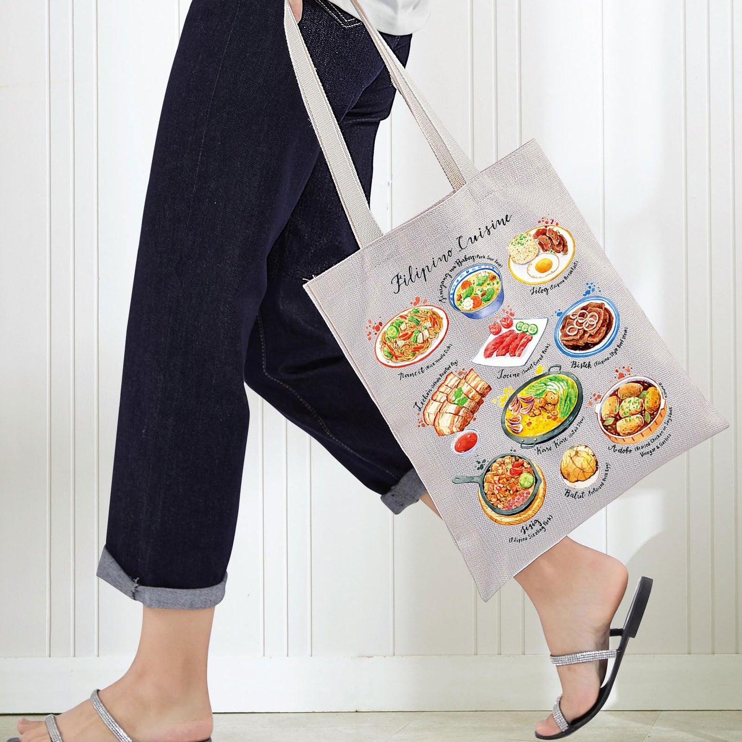 BWWKTOP Filipino Cuisine Tote Bag Philippines Travel Gifts Philippines Culture Shoulder Bag Filipino Vacation Gift