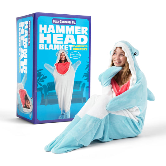 Cozy Concepts Co. Hammerhead Shark Blanket by Relatable, Wearable Blanket with Sleeves for Hands Free Convenience, Fun and Unique Idea for Room Decor or Gifts, Comfortable Oversized 65" Throw Blanket