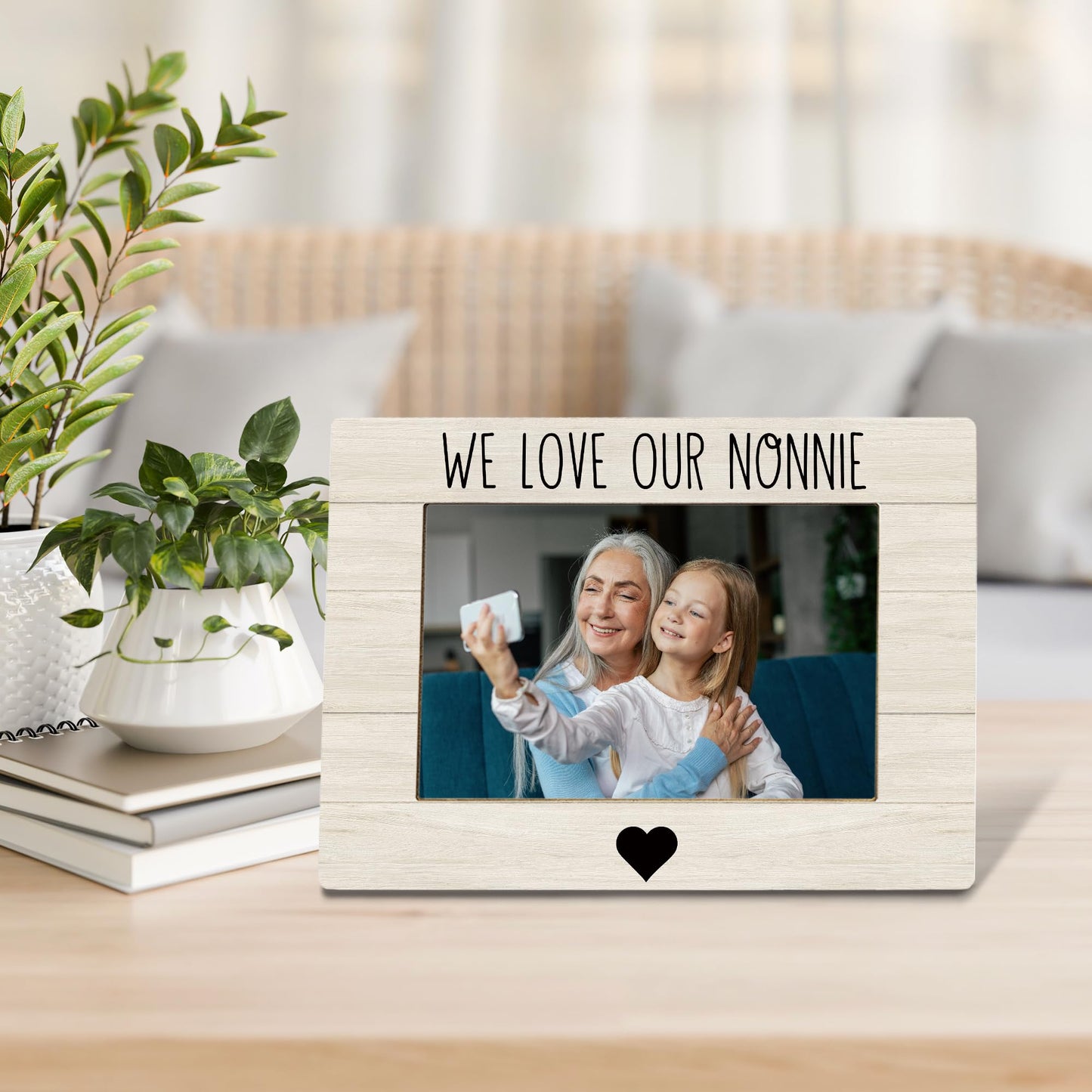 Nonnie Grandma Picture Frame, Mother's Day Gifts for Grandma, Grandmother Gifts From Grandkids Photo Frame 4X6, We Love Our Nonnie Wooden Photo Picture Frames for Desk Tabletop Decor