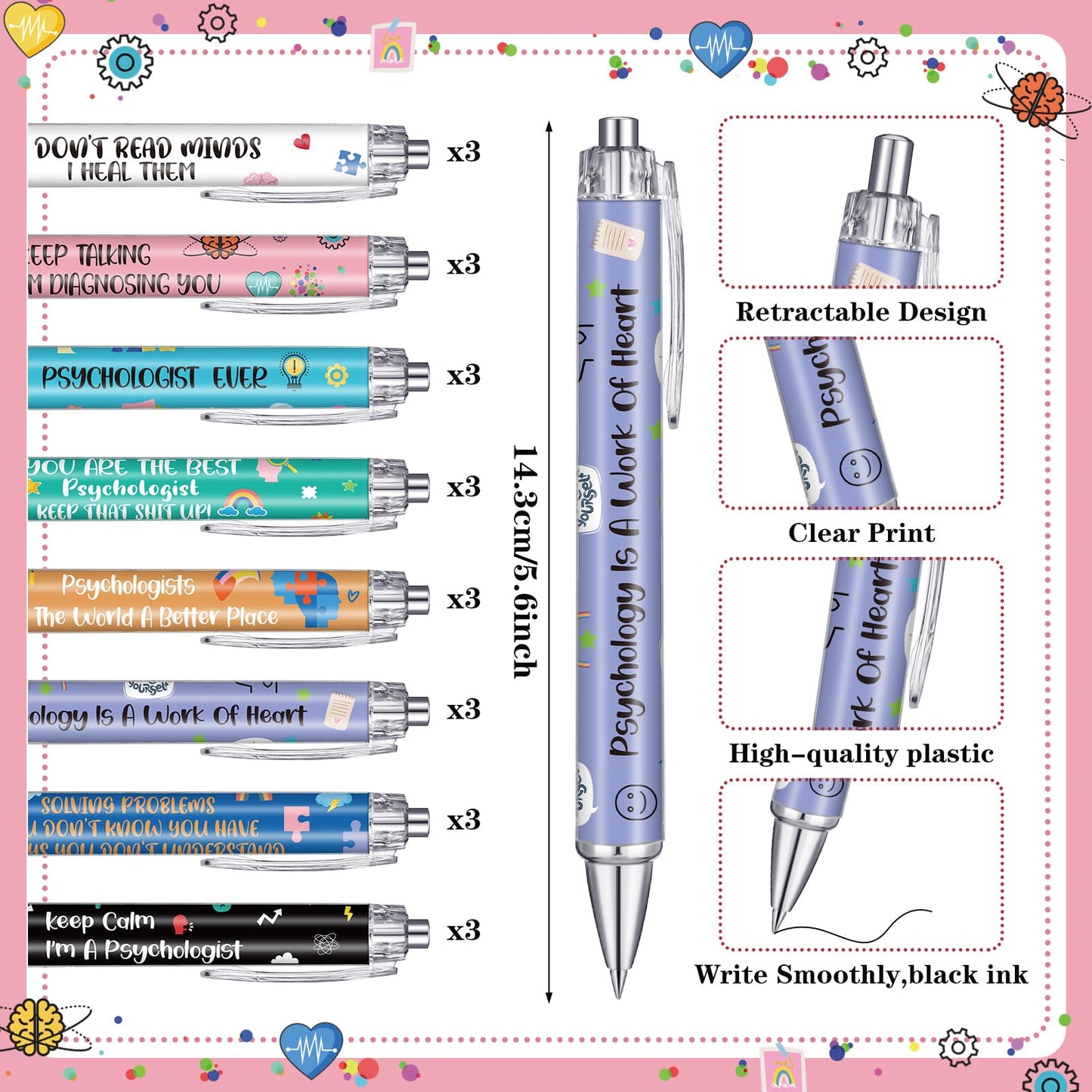 AmazingSpark 24 Sets Psychologist Gifts Include Ballpoint Pens and Sticky Notes for School Psychologist Mental Health Therapist Counselors Psychology Student Birthday Gift