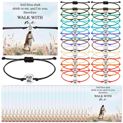 Kigeli 24 Sets Lds Mormon Gifts Walk with Me Bracelets, 2026 Lds Youth Theme Gift, Young Women Birthday Present, Girls Camp, Moses 6: 34, Adjustable Stainless-steel Bracelet with Card