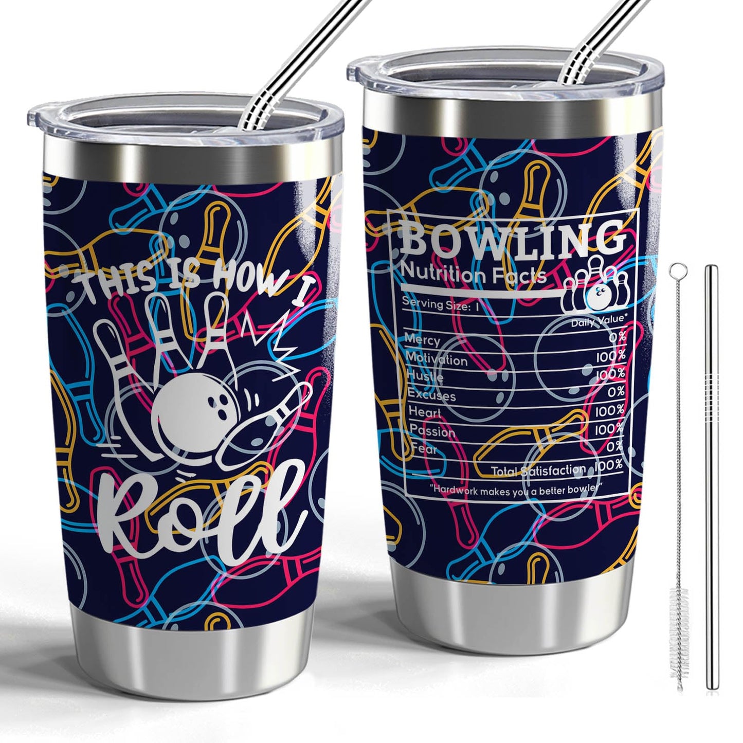 Bowling Gift This is How I Roll 20oz Tumbler with Lid and Straw Bowling Nutrition Facts Travel Cup Bowling Lover Gift Bowling Team Gifts (Bowling Nutrition Facts)