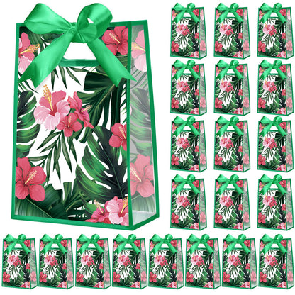 Geyoga 24 Pcs Hawaii Aloha Gift Bags with Handles 7x10x3.15 Inch Tropical Luau Clear Reusable PVC Gift Bag with Ribbon for Women Wedding Birthday Baby Shower Bridal Shower Summer Spring Party Supplies